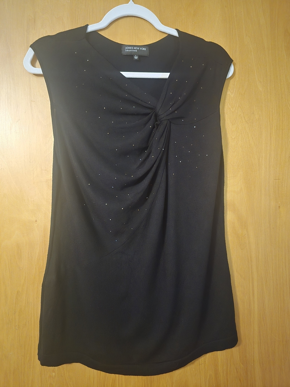 Jones New York Collection Black Embellished Twist Front Sleeveless Top